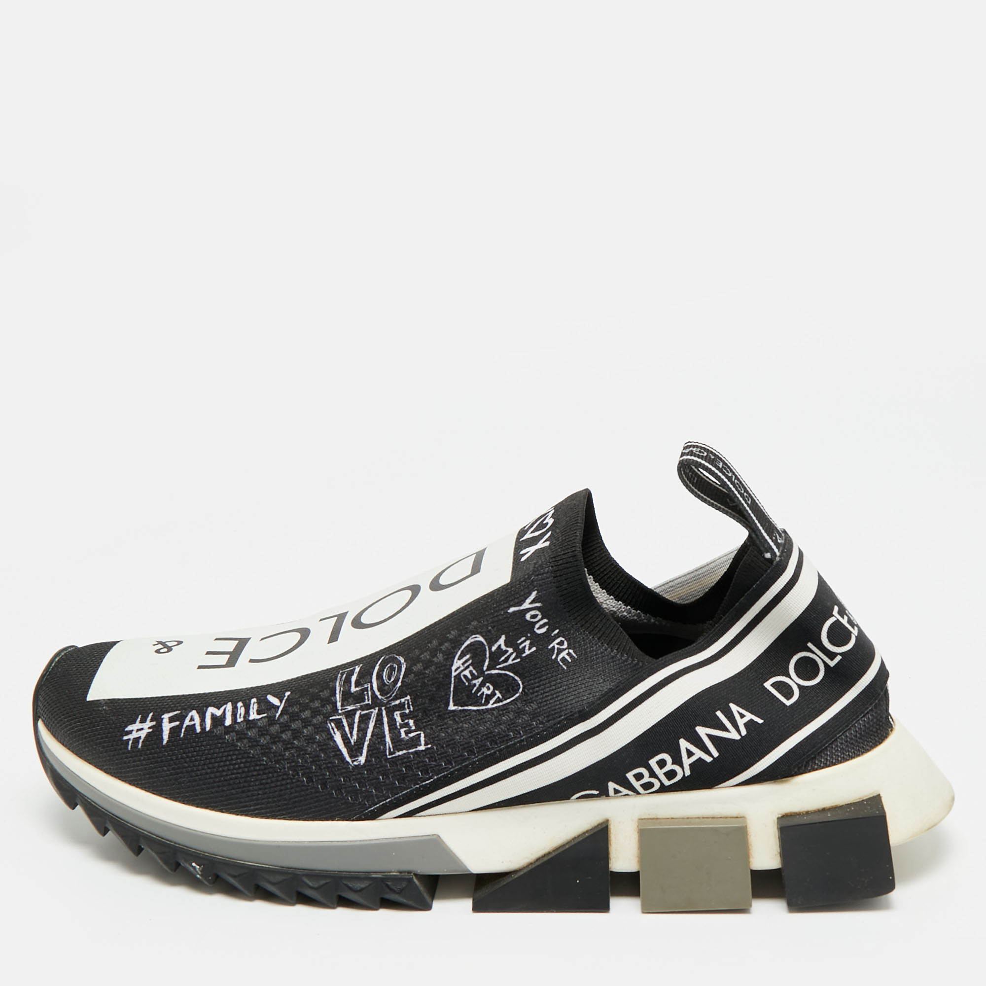 

Dolce & Gabbana Sorrento Size  Black/White Knit Fabric Slip On Sneakers