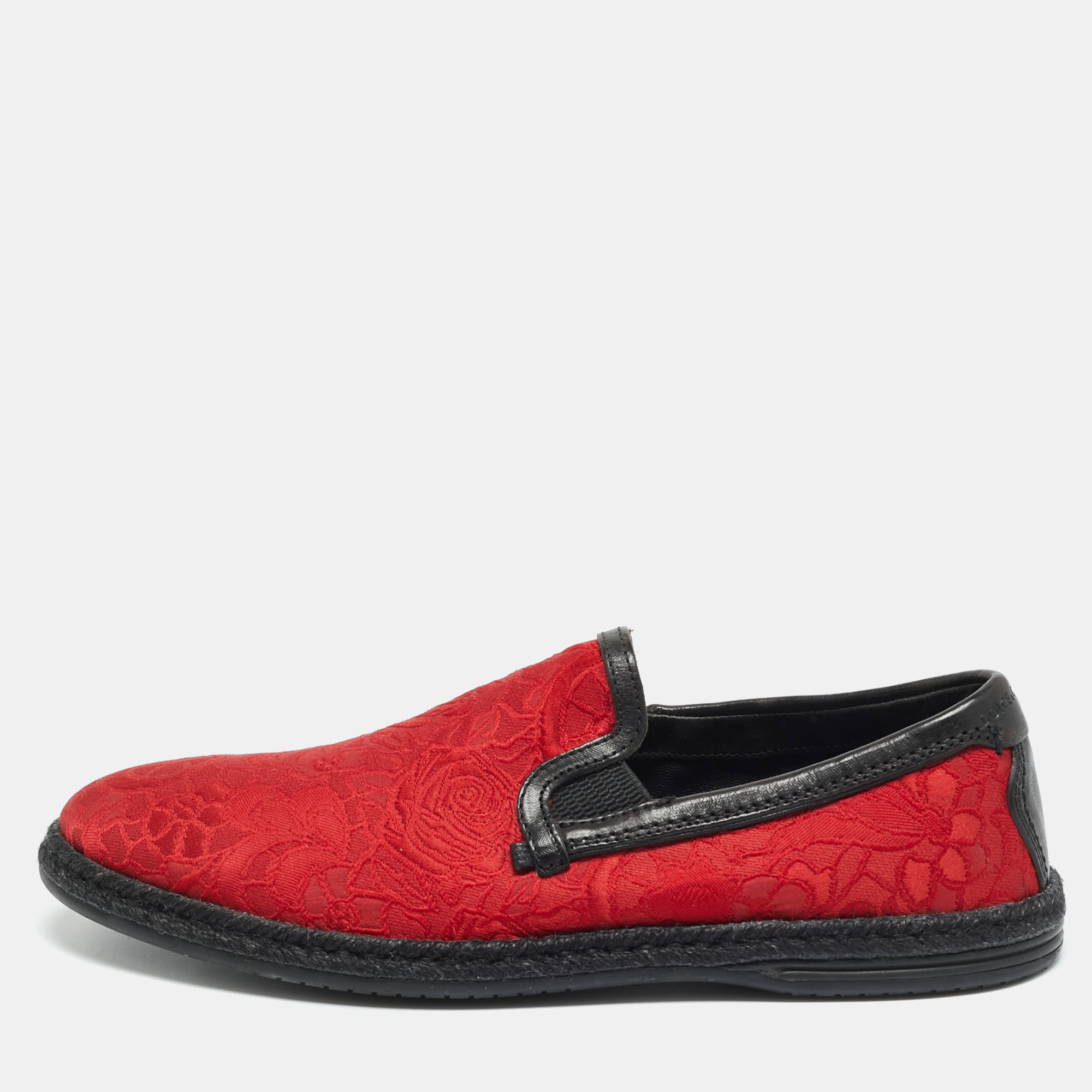 

Dolce & Gabbana Size 40 Red Brocade Fabric and Leather Slip On Espadrille