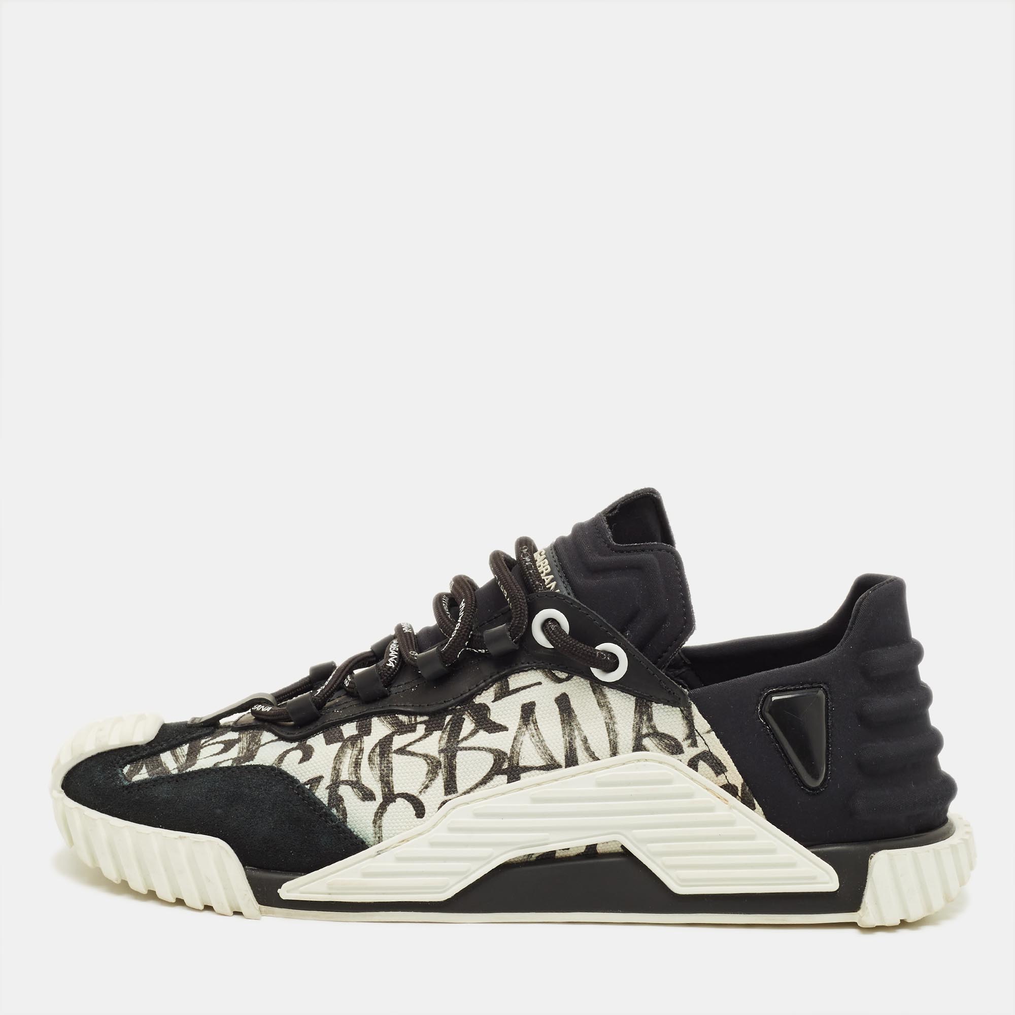 

Dolce & Gabbana ns1 Size  Black/White Canvas and Suede Lace Up Sneakers