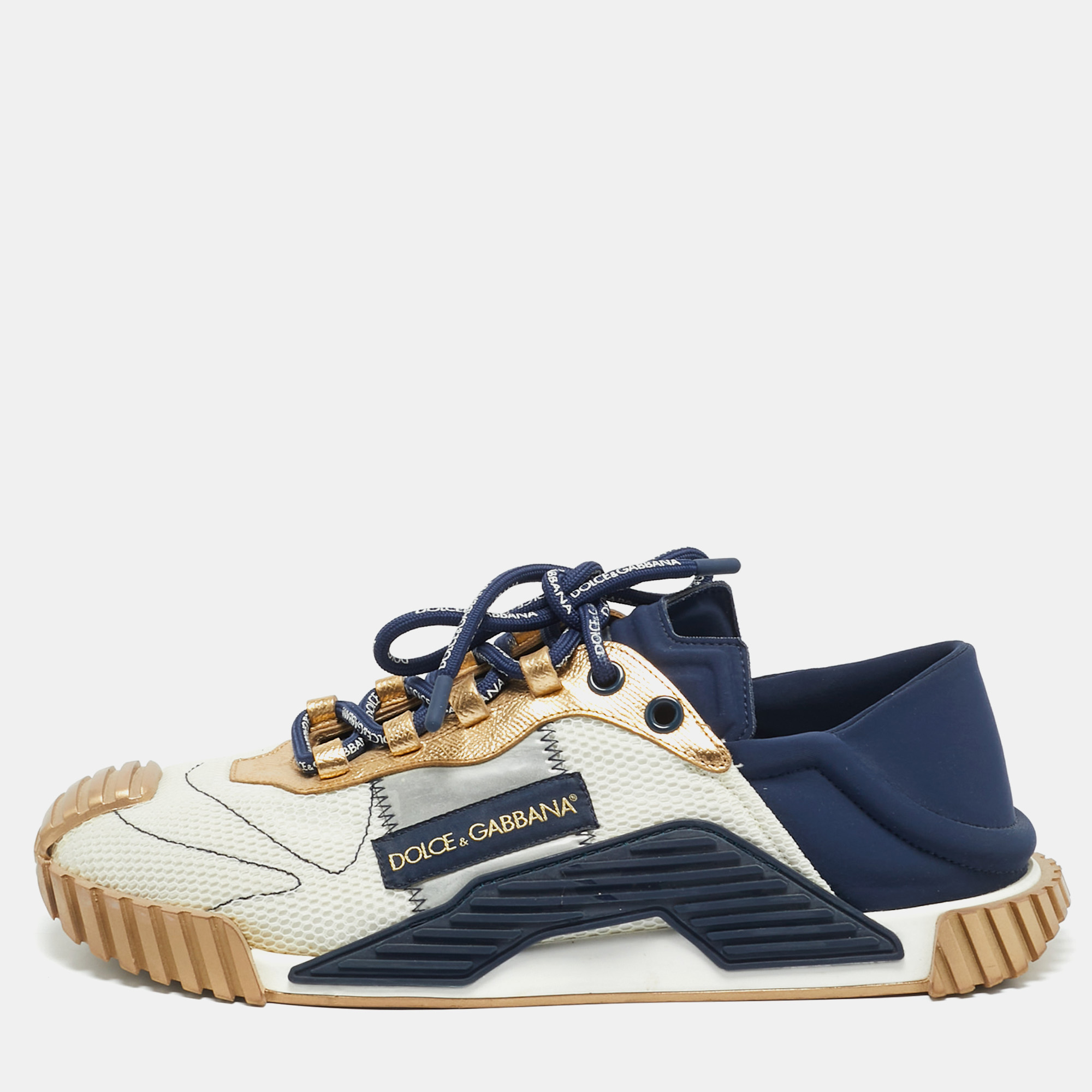 

Dolce & Gabbana Ns1 Size  Navy Tricolor Leather, Mesh and Neoprene Lace Up Sneakers, Navy blue