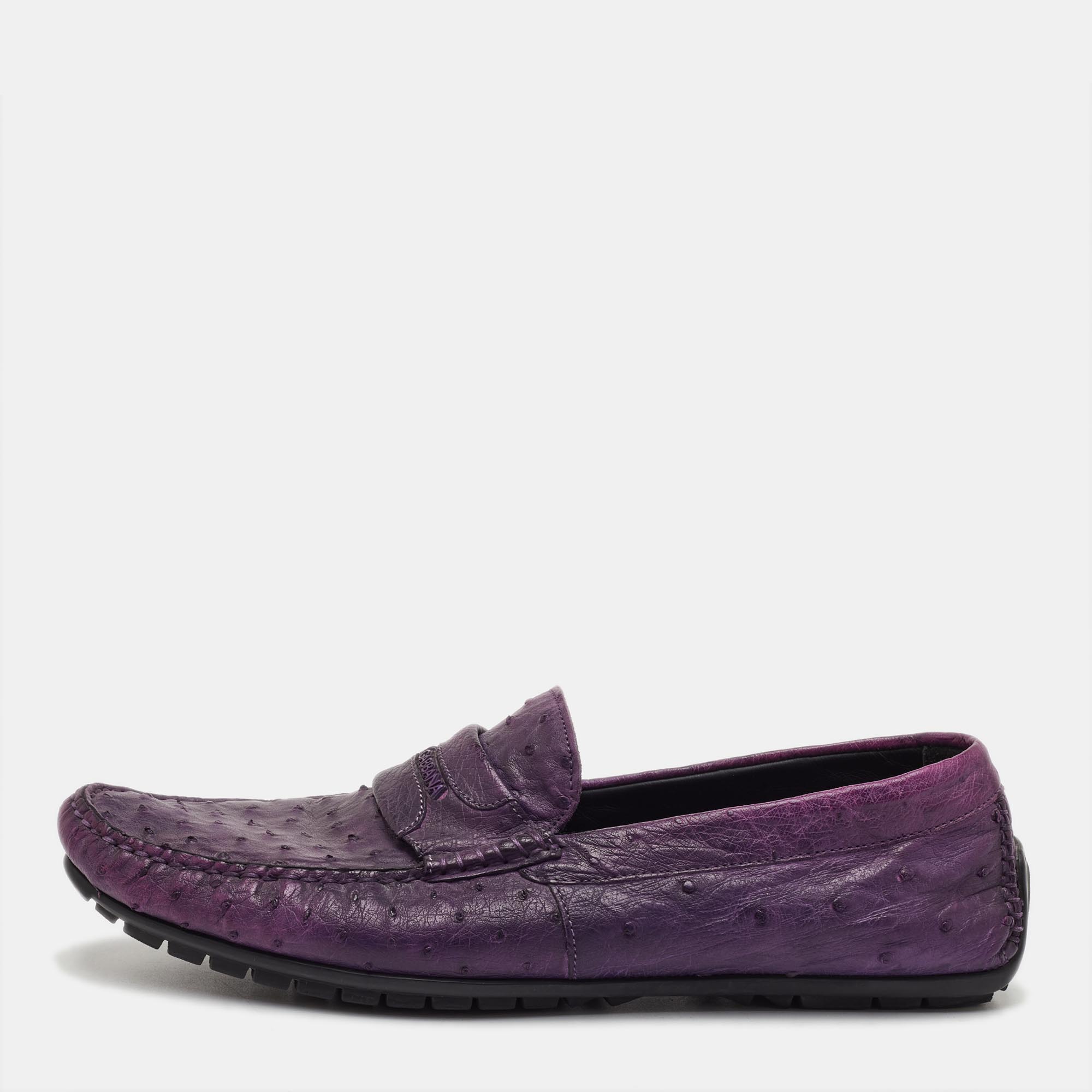 

Dolce & Gabbana Size 41.5 Purple Ostrich Leather Slip On Loafers
