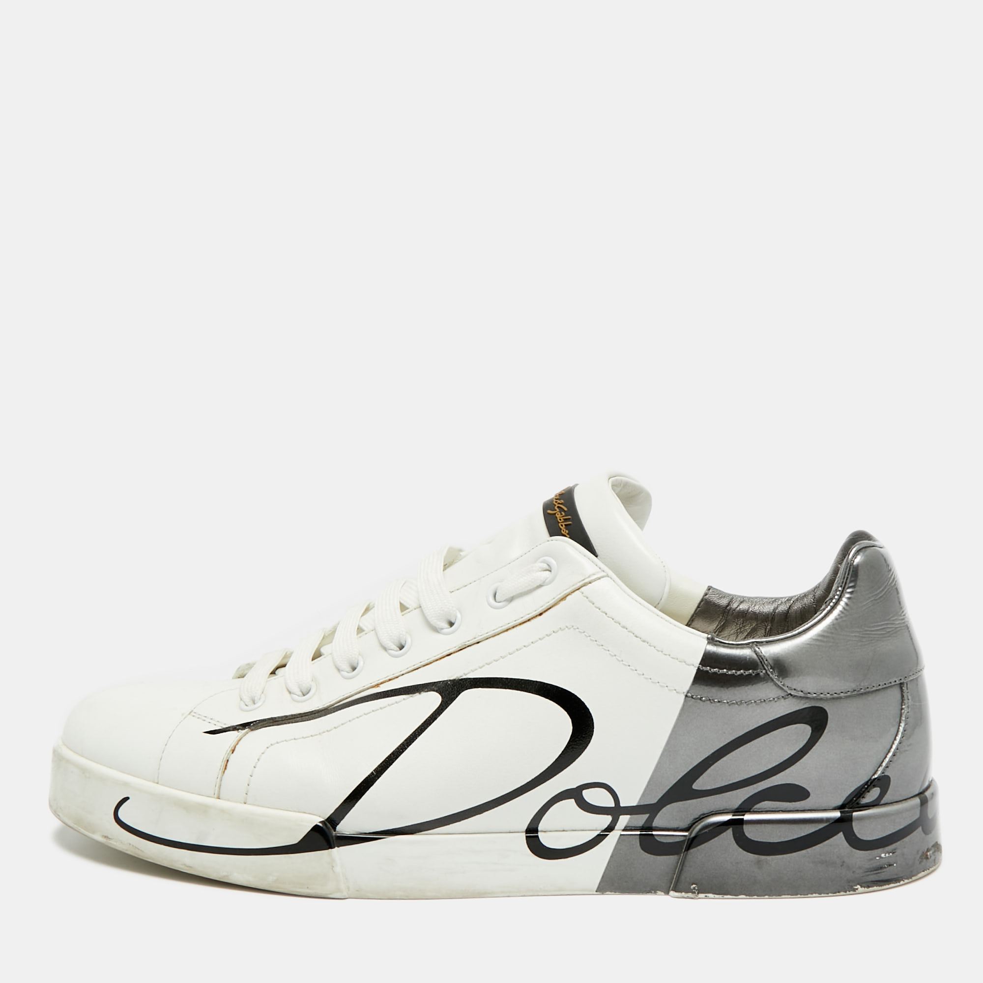 

Dolce & Gabbana Portofino Size 45 White/Black Leather Lace Up Sneakers