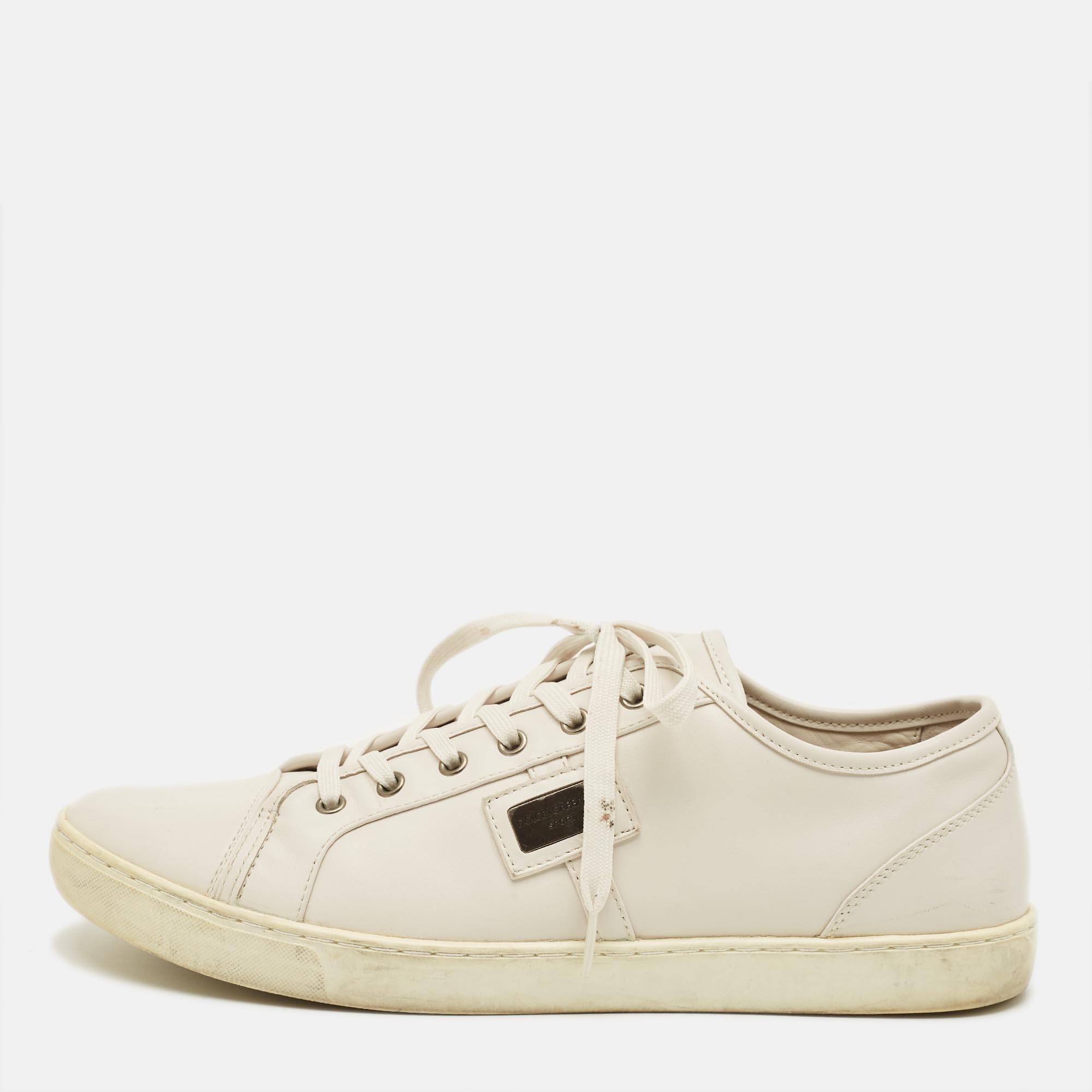 

Dolce & Gabbana Size 45 White Leather Low Top Sneakers