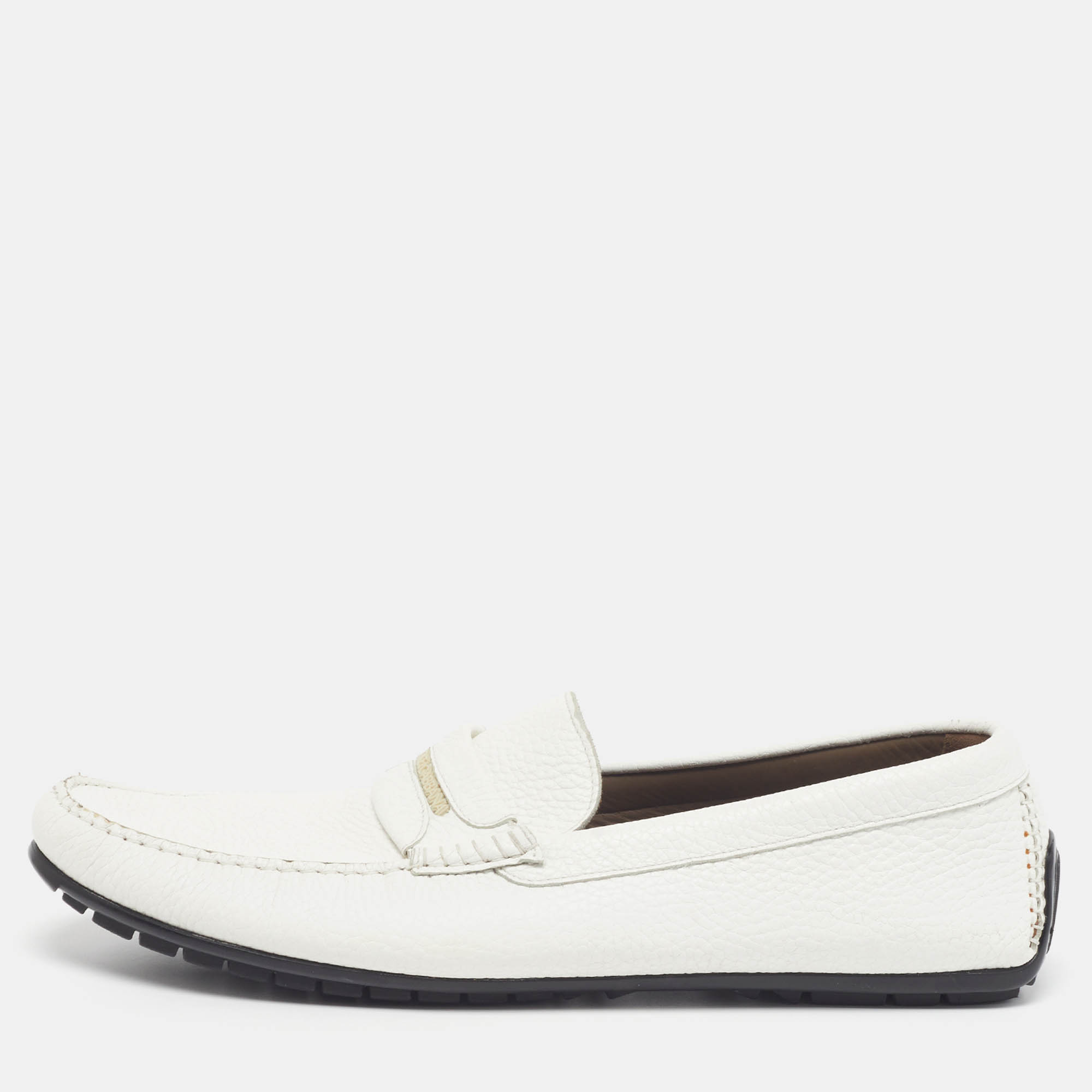 

Dolce & Gabbana Size 45 White Leather Slip On Loafers