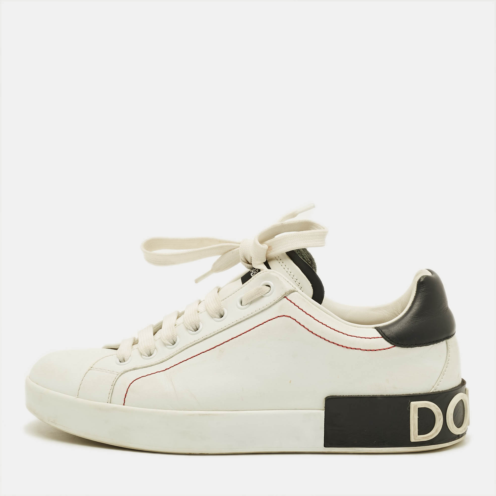 

Dolce & Gabbana Portofino Size 39 White/Black Leather Low Top Sneakers