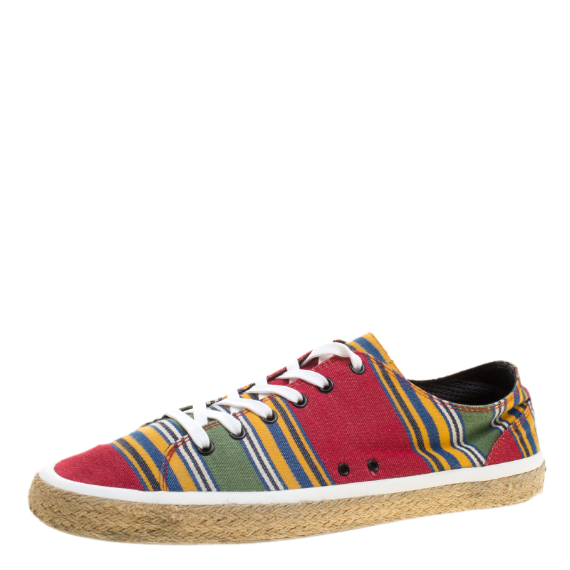 مملوكة مسبقًا Dolce and Gabbana Multicolor Stripe Canvas Espadrille Lace Up Sneakers Size 44
