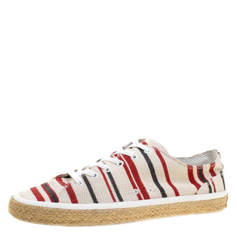 Dolce and Gabbana White Stripe Canvas Espadrille Lace Up Sneakers Size 44