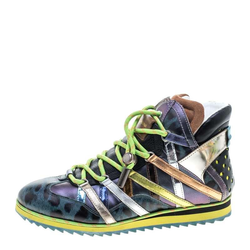 

Dolce & Gabbana Multicolor Contrast Leather High Top Sneakers Size