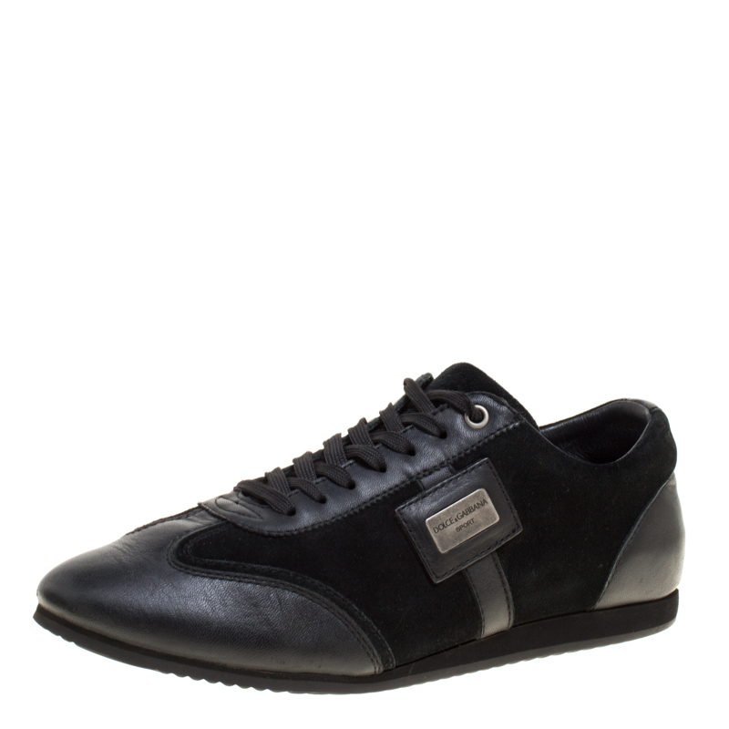 Dolce and Gabbana Black Suede and Leather Logo Plaque Sneakers Size 41