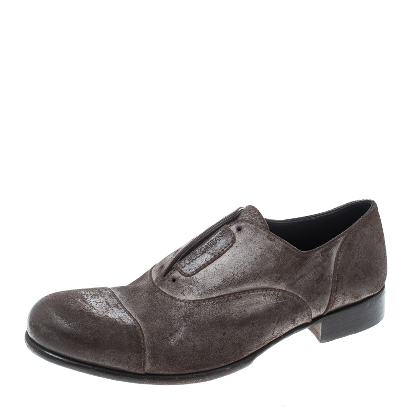 Dolce & Gabbana Brown Antique Finish Suede Laceless Oxfords Size 40