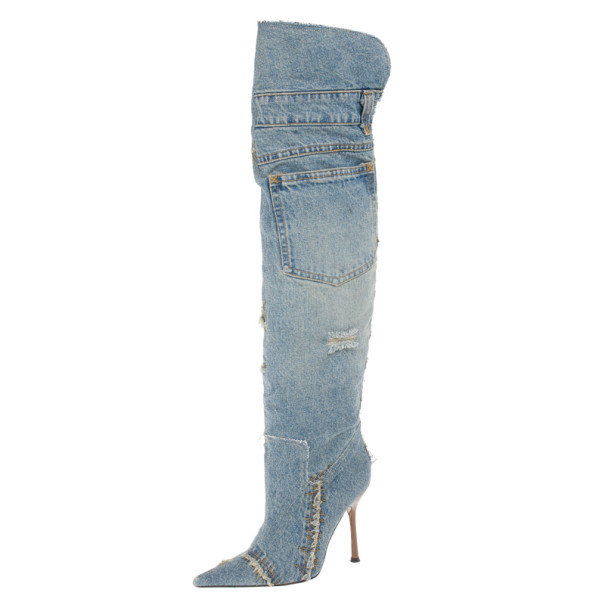 Dolce and Gabbana Denim Over the Knee Boots Size 37