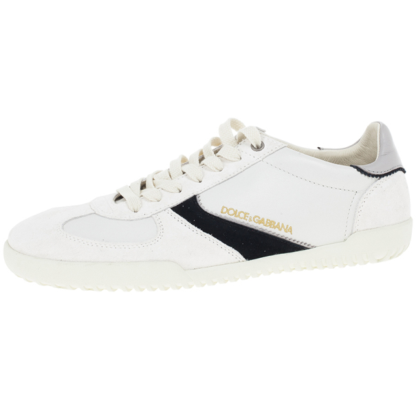 Pre Owned Dolce and Gabbana White Suede and Leather Sneakers Size 42.5