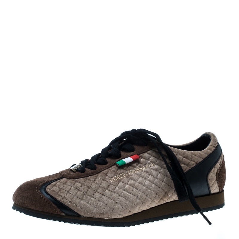 Dolce and Gabbana Tri Color Suede and Velvet Lace Up Sneakers Size 40