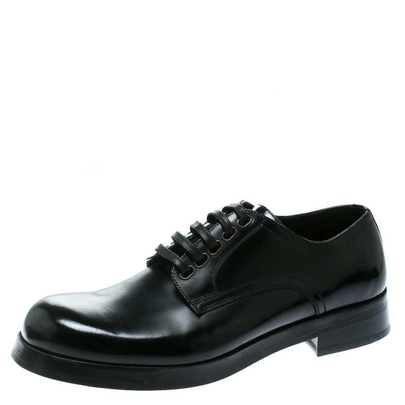 Pre Owned Dolce and Gabbana Black Leather San Pietro Lace Up Derby Size 40