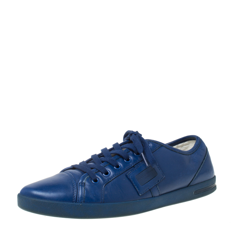 مملوكة مسبقًا Dolce and Gabbana Blue Leather Lace Up Sneakers Size 41