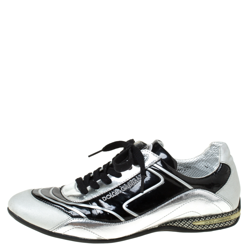 

Dolce And Gabbana Grey/Black Patent Leather and Fabric Lace Up Low Top Sneakers Size