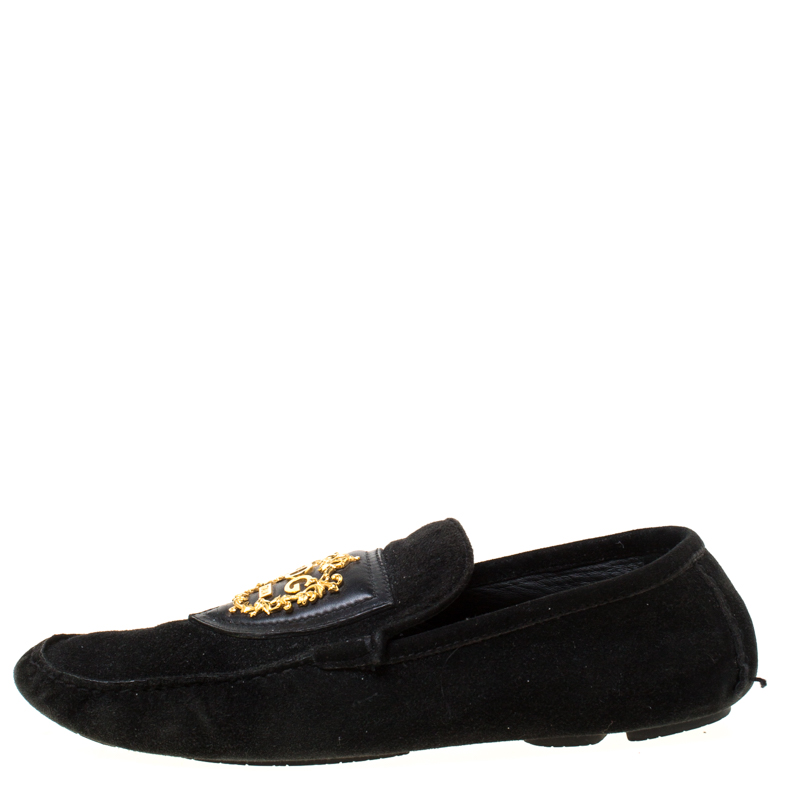 

Dolce and Gabbana Black Suede Metal Logo Loafers Size