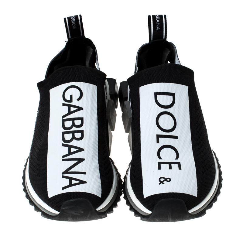 Dolce & Gabbana Black/White Stretch Mesh Logo Sorrento Slip On Sneakers ...