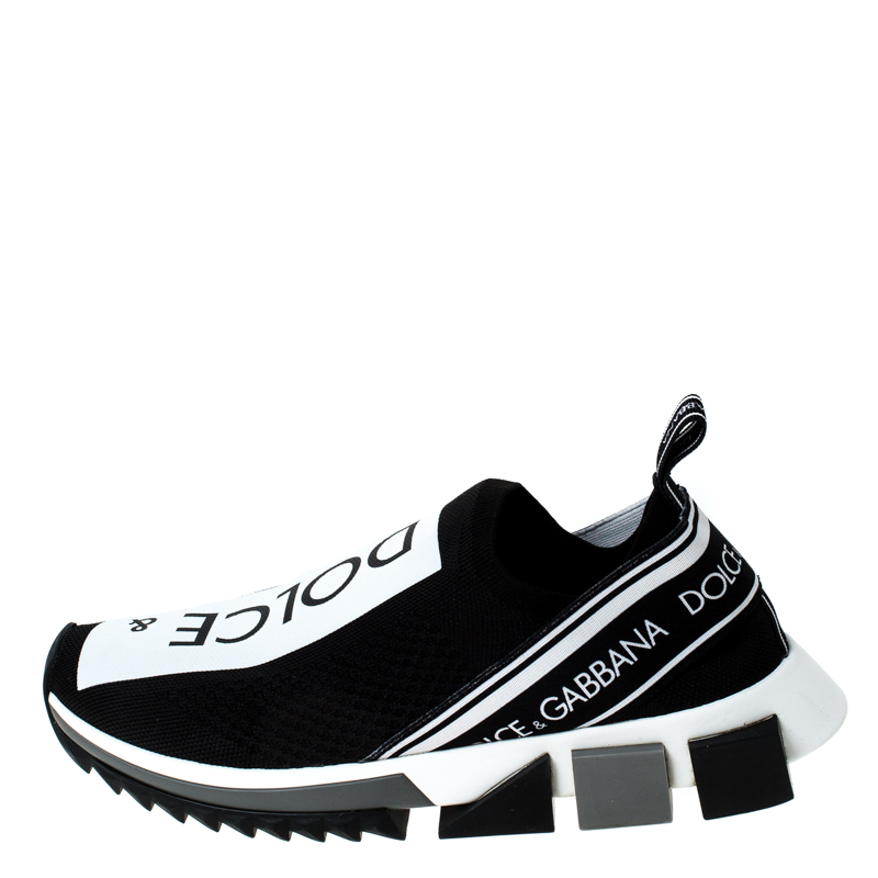 

Dolce & Gabbana Black/White Stretch Mesh Logo Sorrento Slip On Sneakers Size