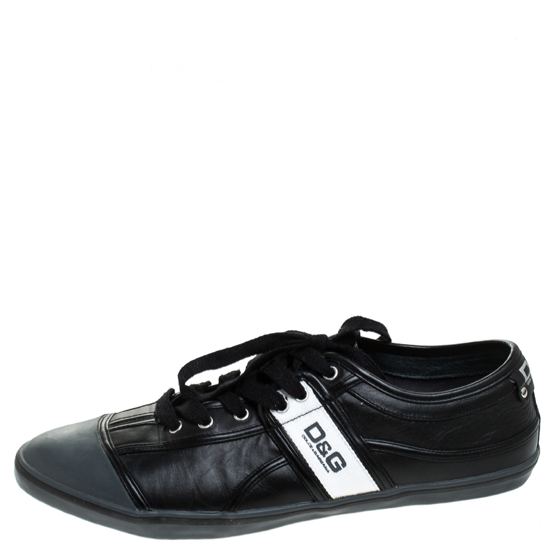 

Dolce And Gabbana Black Leather & Grey Rubber Cap Toe Low Top Sneakers Size