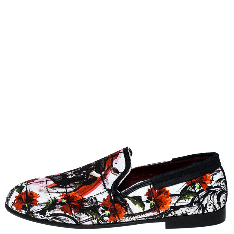 

Dolce and Gabbana Multicolor Printed Canvas Amalfi Smoking Slippers Size