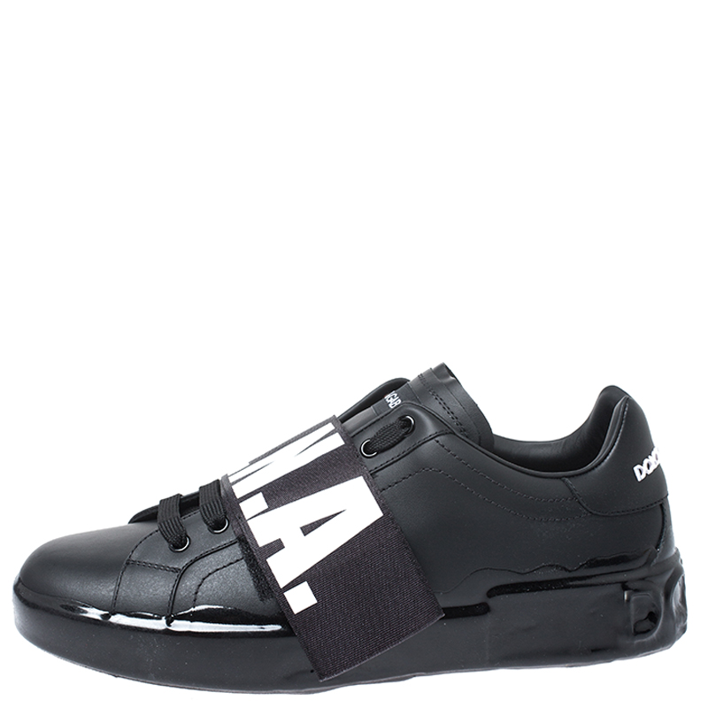 

Dolce and Gabbana Black Leather Portofino Low Top Sneakers Size