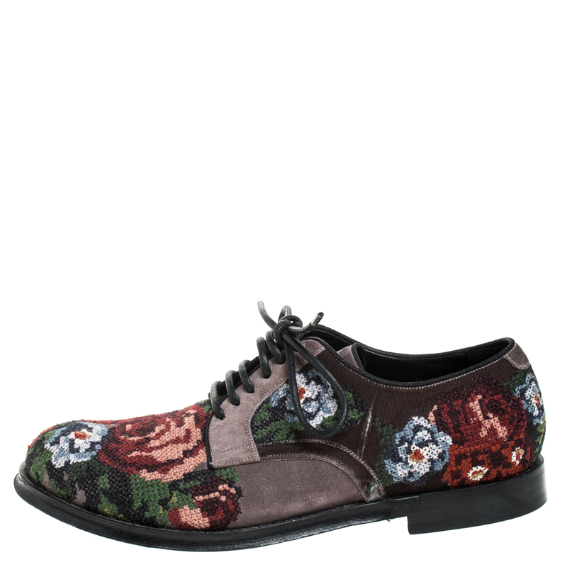 

Dolce & Gabbana Multicolor Cross-stitched Rose Suede And Velvet Derby Size