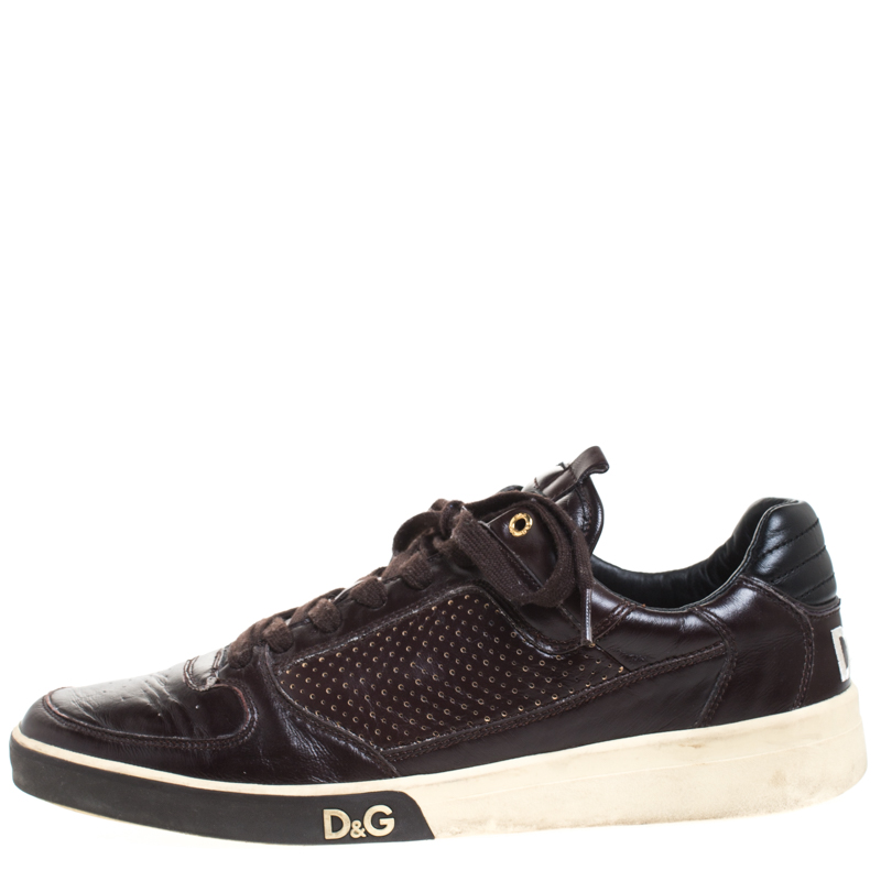 

Dolce & Gabbana Brown Perforated Leather Lace Up Low Top Sneakers Size