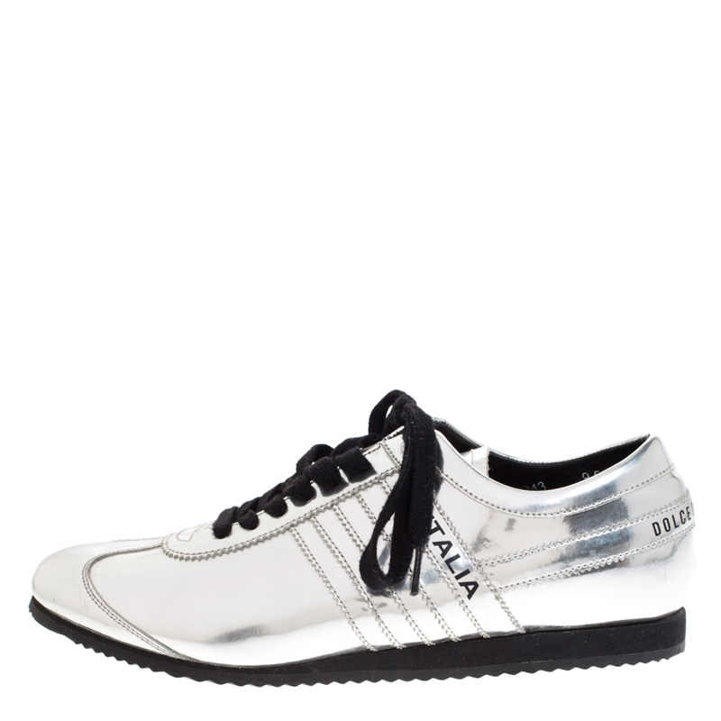 

Dolce & Gabbana Silver Metallic Leather Lace Up Sneakers Size