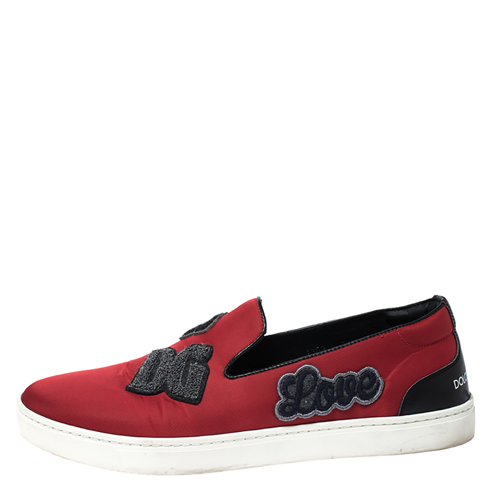 

Dolce & Gabbana Red Nylon And Leather Trim Sicily Patch Slip On Sneakers Size