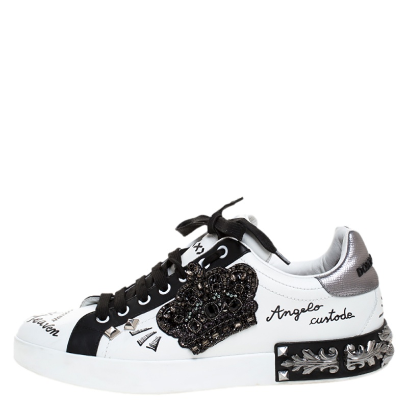 

Dolce and Gabbana White/Black Leather Portofino Low Top Sneakers Size