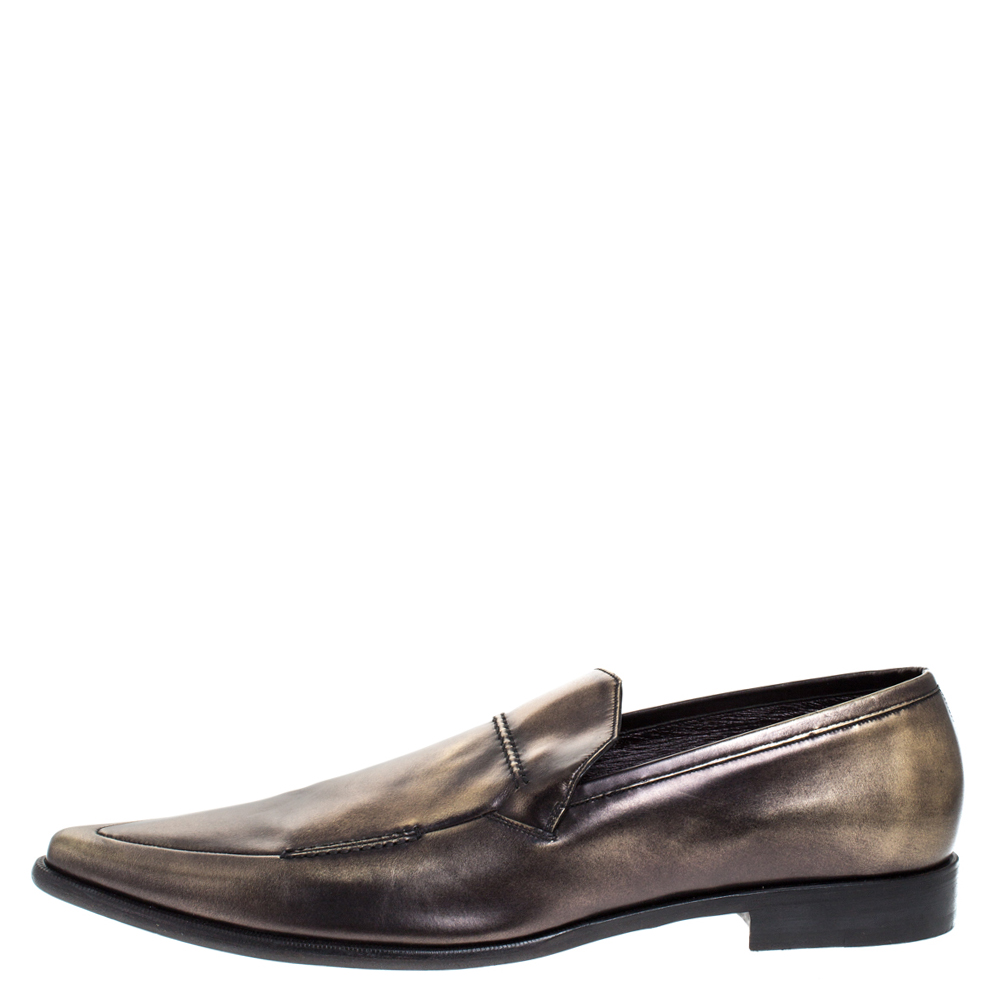 

Dolce & Gabbana Metallic Two Tone Leather Slip On Loafers Size