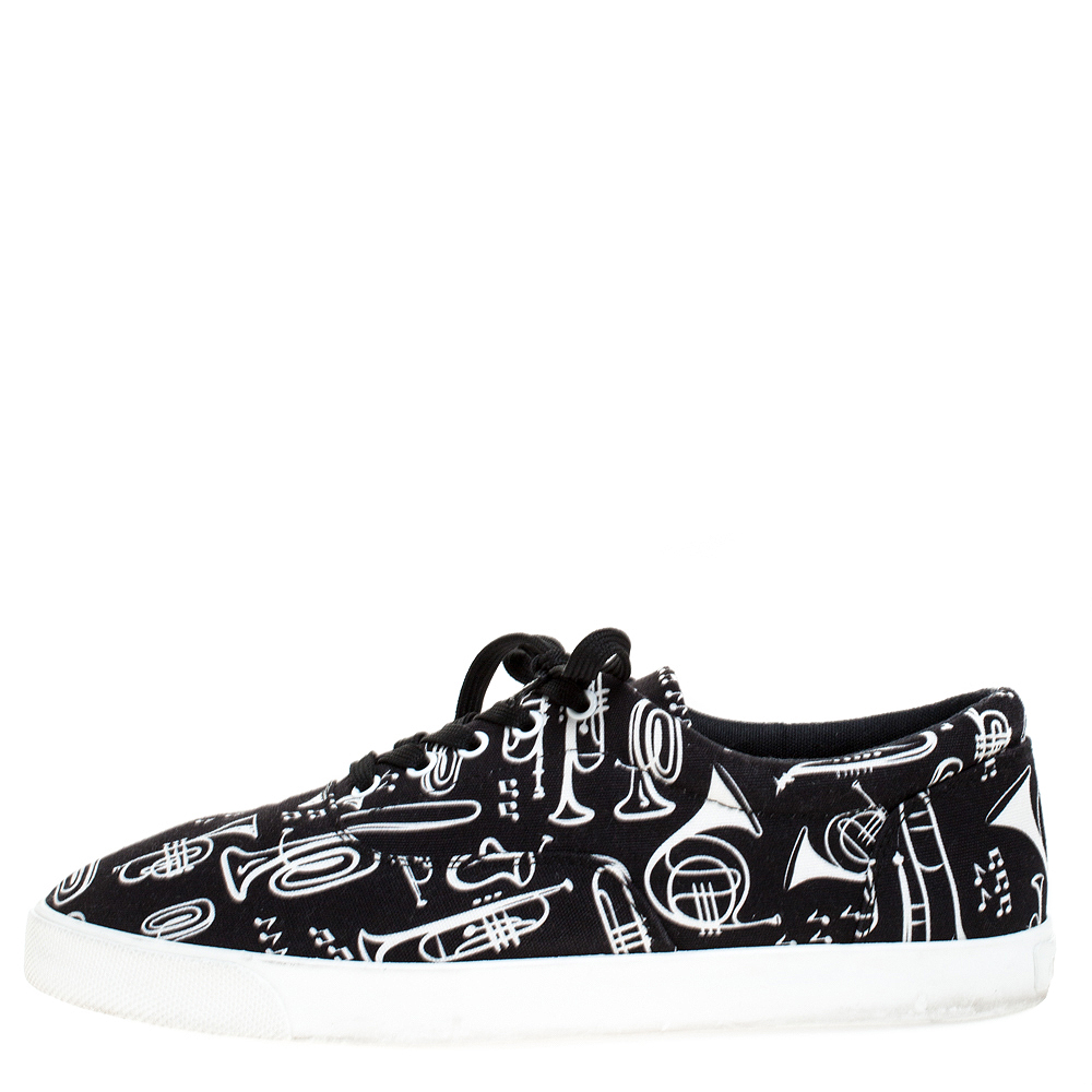 

Dolce & Gabbana Black/White Trumpet Print Canvas Low Top Lace Up Sneakers Size