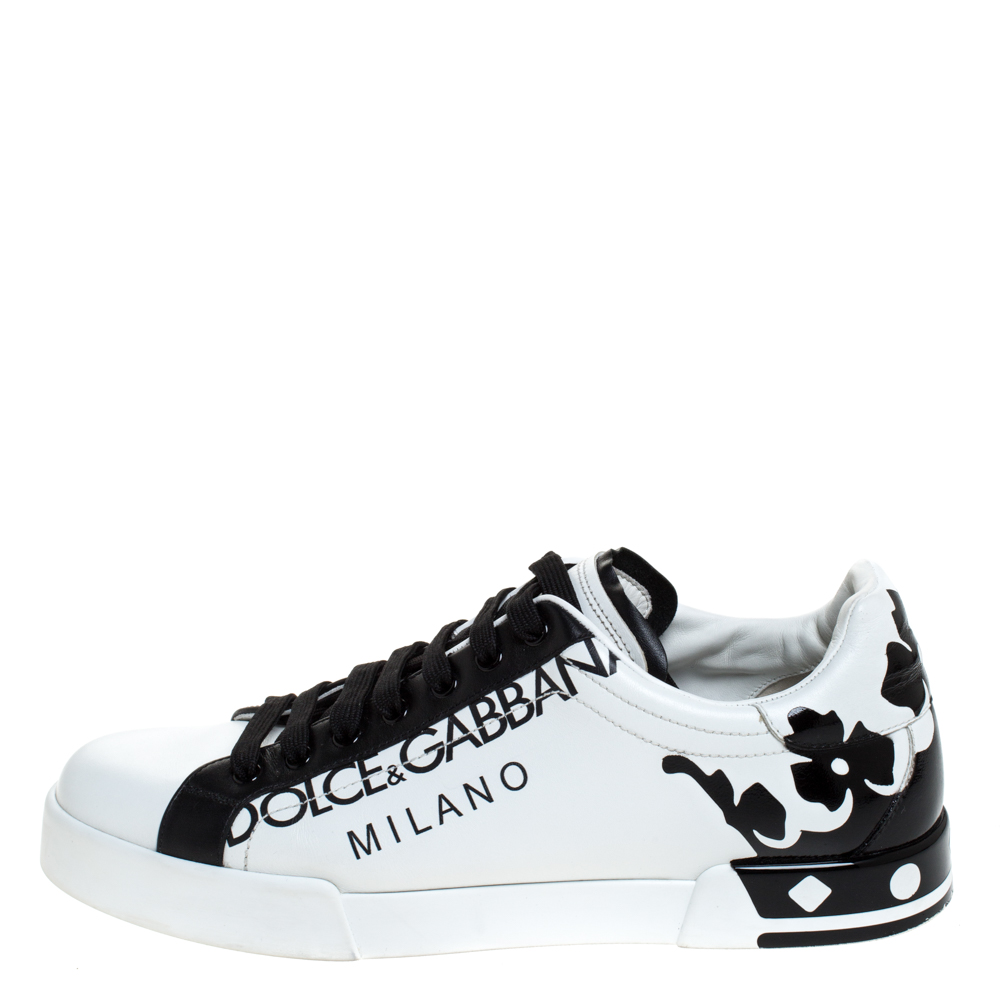 Dolce & Gabbana White/Black Leather Portofino Low Top Sneakers Size 43