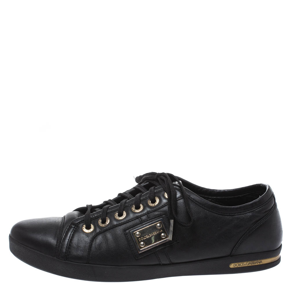 

Dolce & Gabbana Black Leather Logo Plaque Sneakers Size