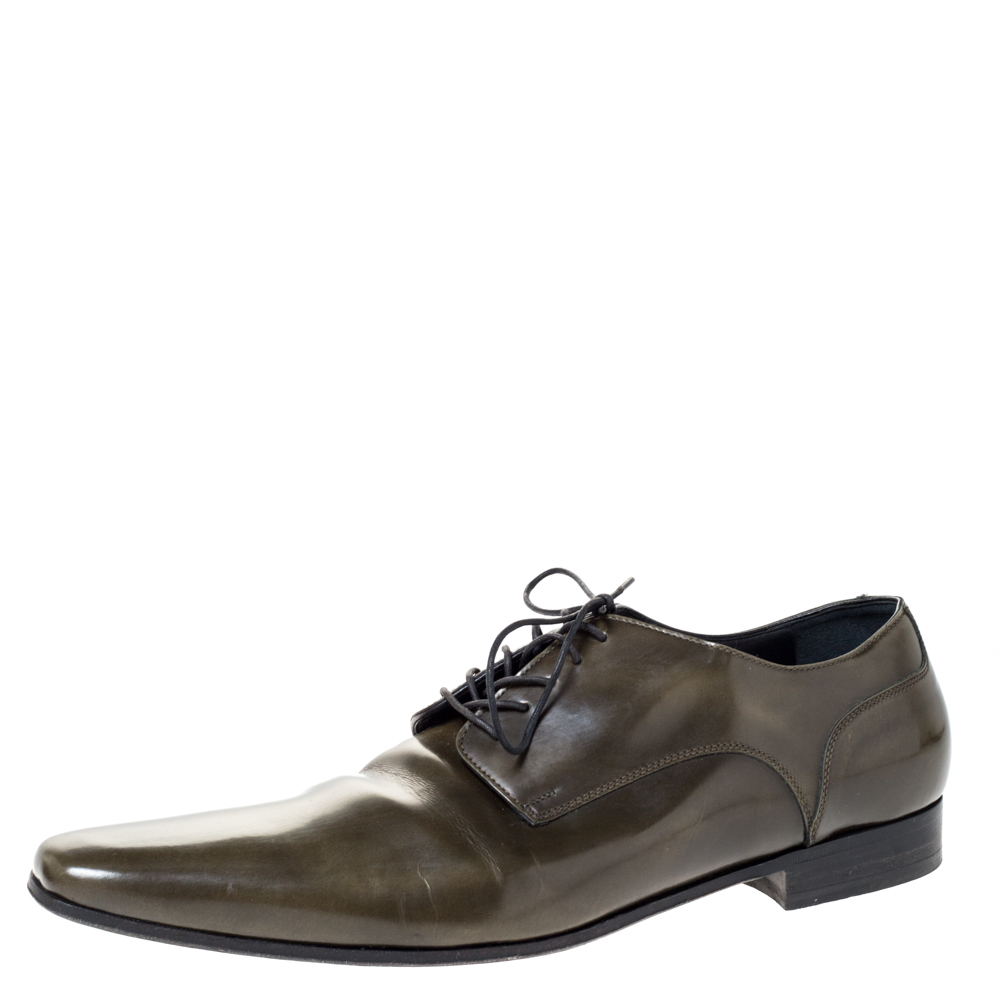 

Dolce & Gabbana Olive Green Leather Oxfords Size