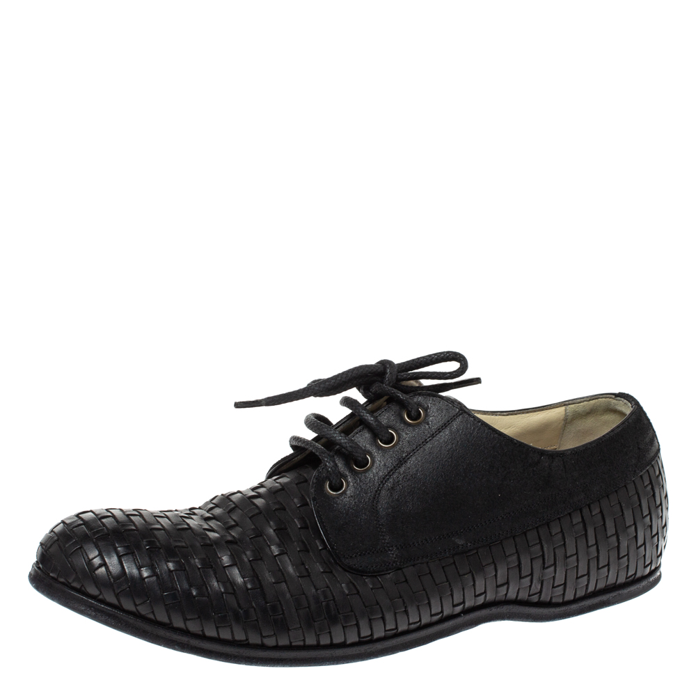 

Dolce & Gabbana Black Woven Leather And Suede Lace Up Derby Size