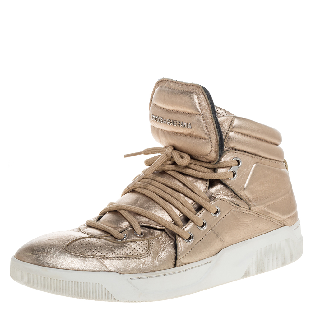 

Dolce & Gabbana Metallic Gold Leather Flag High Top Sneakers Size