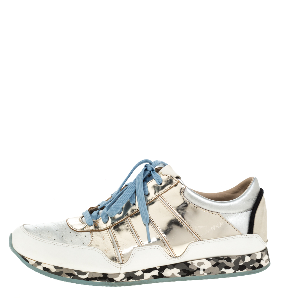 

Dolce & Gabbana Metallic Multicolor Leather Low Top Sneakers Size