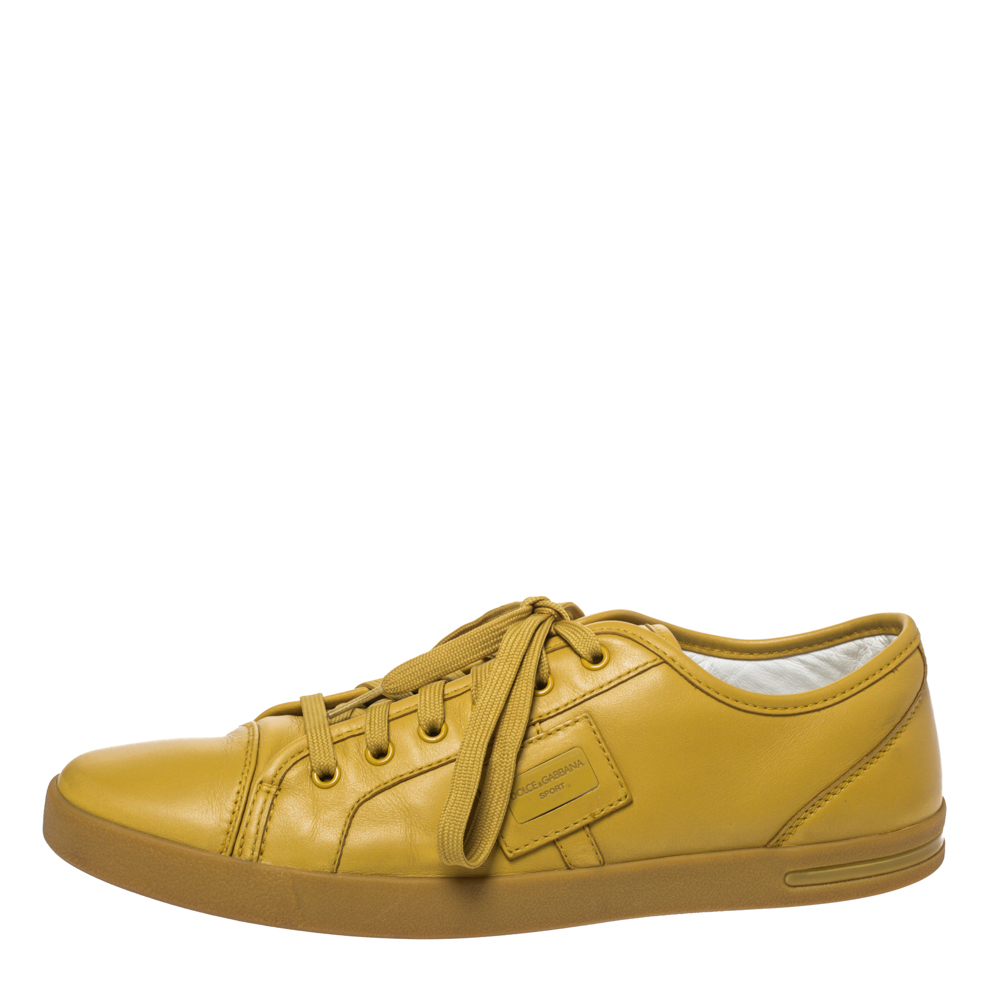 

Dolce & Gabbana Mustard Yellow Leather Lace Low Top Sneakers Size
