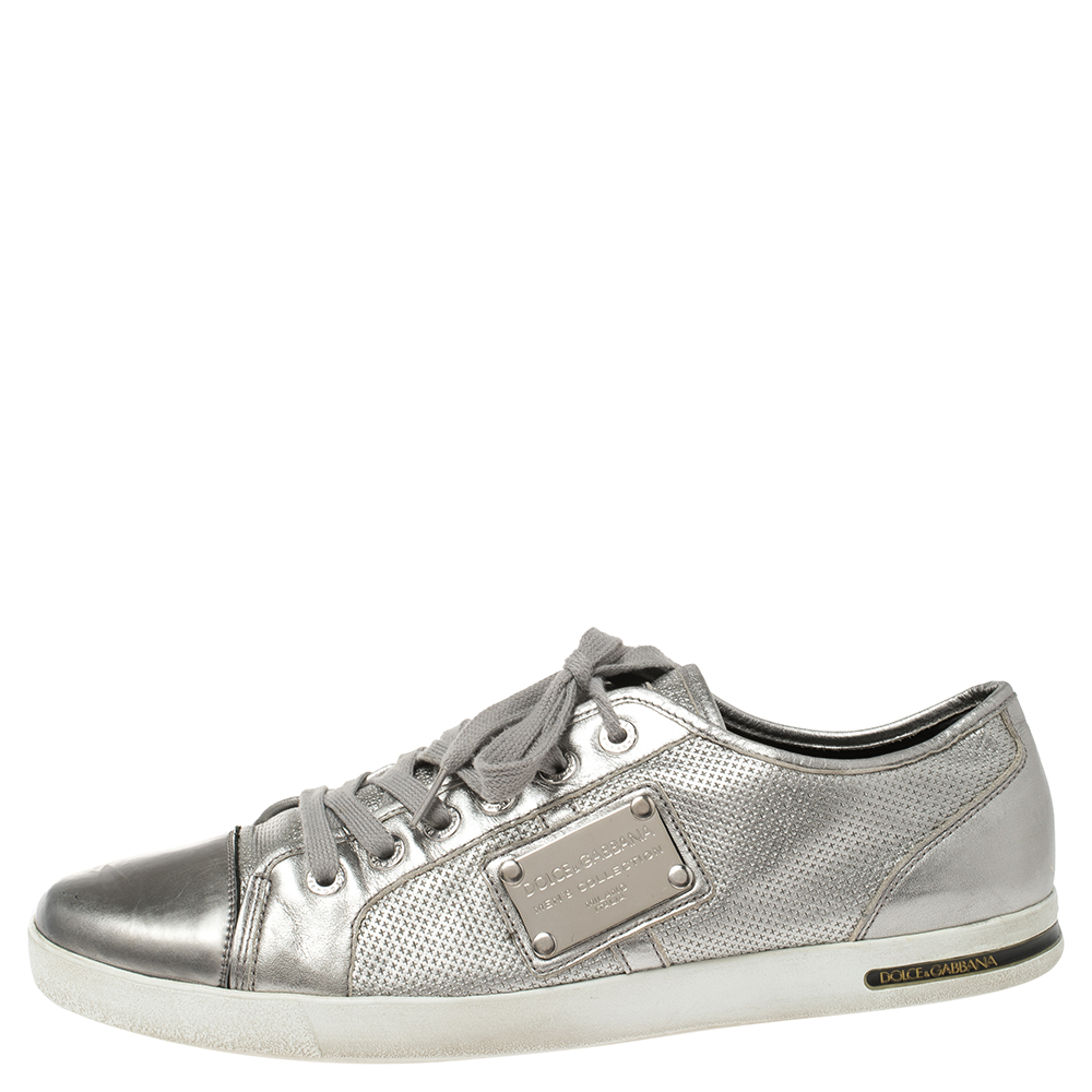 

Dolce & Gabbana Silver Leather Sneakers Size