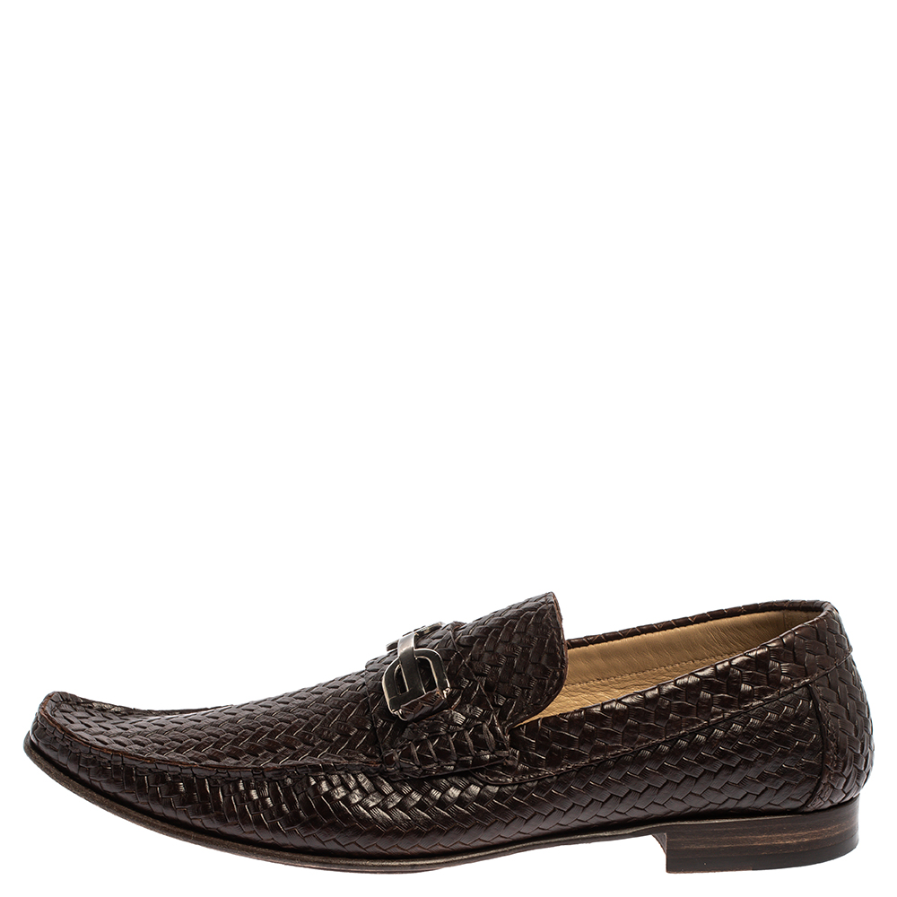 

Dolce and Gabbana Brown Woven Leather Slip On Loafers Size