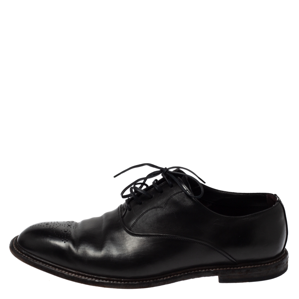

Dolce & Gabbana Black Leather Brogue Detail Derby Size