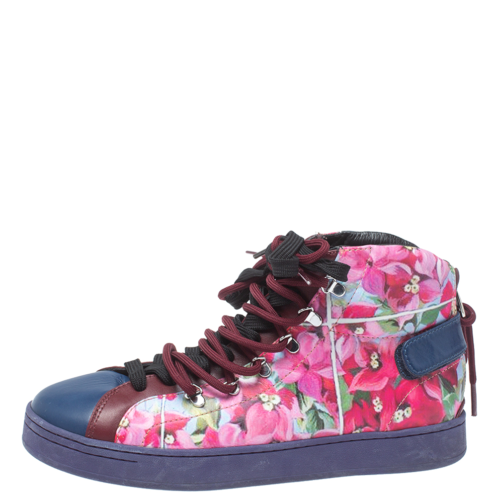 

Dolce & Gabbana Blue/Pink Floral Print Leather High Top Sneakers Size, Multicolor