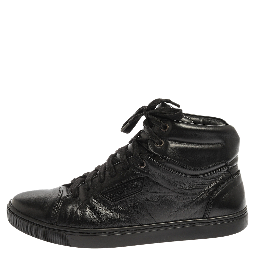 

Dolce & Gabbana Black Leather High Top Sneakers Size