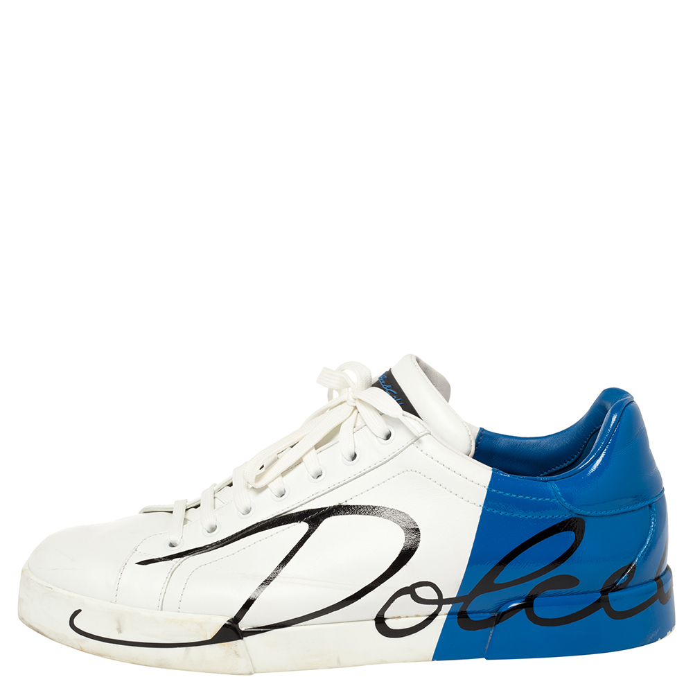

Dolce & Gabbana White/Blue Leather Portofino Sneakers Size