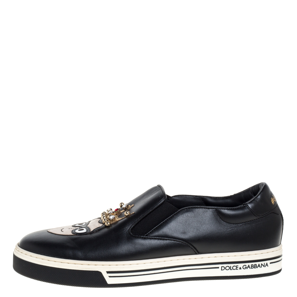 

Dolce & Gabbana Black Leather Family Slip On Sneakers Size