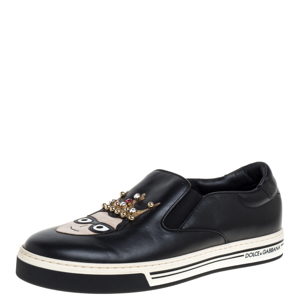 مملوكة مسبقًا Dolce & Gabbana Black Leather Family Slip On Sneakers Size 40