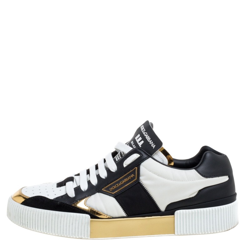 

Dolce & Gabbana Tricolor Leather and Fabric Panelled Miami Trainer Sneakers Size, White