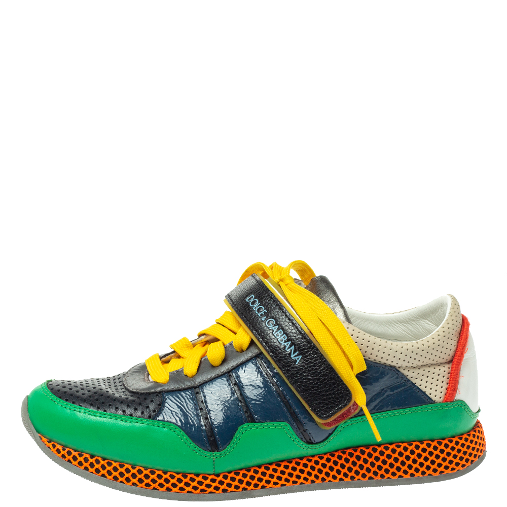 

Dolce & Gabbana Multicolor Patent And Perforated Leather Low Top Sneakers Size